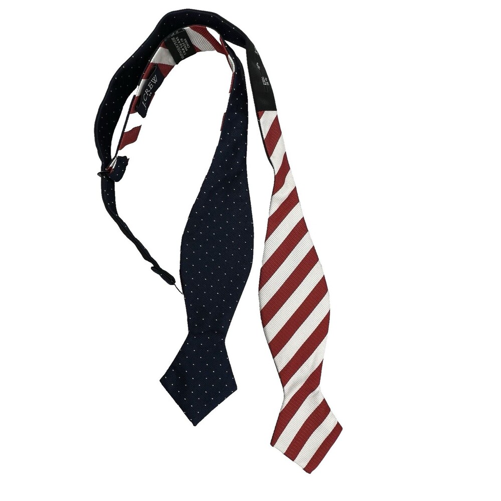 J.Crew Mens 3-Way Bow Tie Red White Blue 100% Silk 2” Adjustable Reversible‎